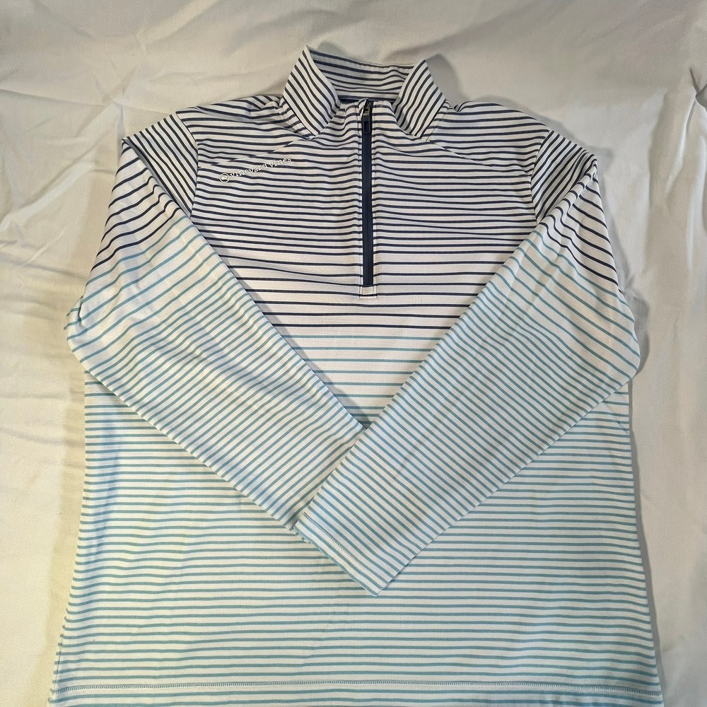 Vineyard Vines Quarter Zip Pullover Blue White Striped Mens XL Resort Casual top